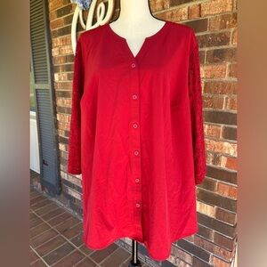 d & Co brand Women's Red Button-Up Top